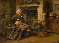 ATTRIBUTED TO SINGLETON JOWETT (1878-1927), oil on canvas - The Patchwork Quilt, signed, 29.5 x 39.