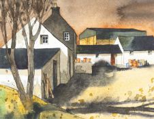 JOHN CLEAL (Welsh, 1929-2007) watercolour - 'Farmyard', signed and titled further verso on Attic