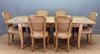 CONTEMPORARY LIMEWASH HARDWOOD DINING SUITE, comprising extending dining table with parquet design