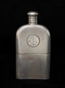 VICTORIAN SILVER SPIRIT FLASK, George Adams, London 1865, machine turned decoration, circular