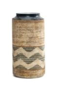 TROIKA POTTERY CYLINDER VASE, signed with initials 'AJ' (Anne Jones) to base, 20cms (h)
