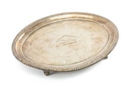 GEORGE III SILVER OVAL WAITER, Peter, Anne & William Bateman, London 1802, gadrooned edge, centre-