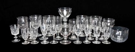 COLLECTION OF ANTIQUE GLASS, including set of three slice cut rummers, various other plain and slice