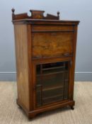 LATE VICTORIAN INLAID ROSEWOOD MUSIC CABINET, drop-flap upper over glazed door, shelved interior,