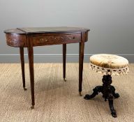 EDWARDIAN MAPLE & CO. ROSEWOOD LADIES MARQUETRY WRITING TABLE, tooled green leather inset writing