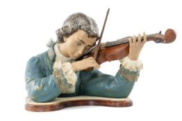 LARGE LLADRÓ GRES VIOLINIST, limited edition no. 165, signed on the base by artists V. Martinez