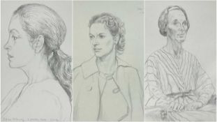 EDGAR HOLLOWAY (1914-2008) pencil on paper - three portraits of woman including 'Greta' signed and
