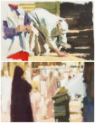 DAVID RANDAL DAVIES (Welsh, b. 1934) oil on board - 'Market Cleaner (Aswan)', 20 x 28cms, and 'In