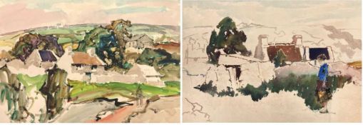 ‡ WILL EVANS (Welsh 1887-1957) watercolours - two unfinished paintings depicting village scenes with