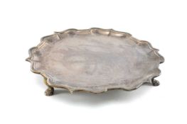 GEORGE II SILVER WAITER, Edward Cornock, London 1732, of circular cusped form, on three hoof feet,