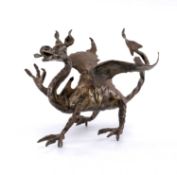 TOM HUGHES wrought metal - sculpture of a Welsh dragon, signed and dated '77, lacks base Provenance: