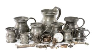 ASSORTED GOLD, SILVER & PEWTER, including key wind pocket watch by Skarratt & Co, Worcester,