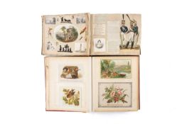 TWO LATE VICTORIAN SCRAP ALBUMS, containing colourful scraps, greetings cards, newspaper clippings