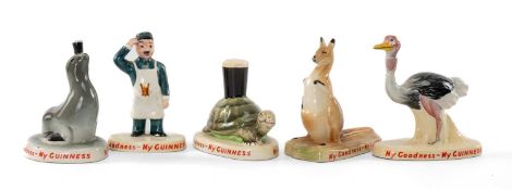 FIVE REPRODUCTION GUINNESS-STYLE NOVELTY FIGURINES, on titled bases 'My Goodness - My Guinness',