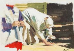 DAVID RANDAL DAVIES (Welsh, b. 1934) oil on board - 'Market Cleaner (Aswan)', signed with