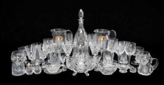 LARGE GROUP OF CUT-GLASS TABLEWARE, including wine glasses, champagne flutes, brandy balloons,