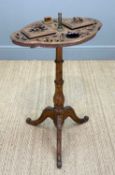 VICTORIAN CARVED MAHOGANY SMOKER'S TABLE, foliate pierced shaped top with lighter, ashtray, matchbox