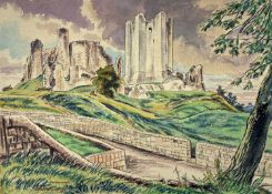 EDGAR HOLLOWAY (1914-2008) watercolour and pencil - entitled, 'Conisborough', signed and dated 1982,