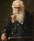 EVY CAMPBELL (19th Century) oil on canvas - bearded Naval gentleman with pipe, wearing 1857-58