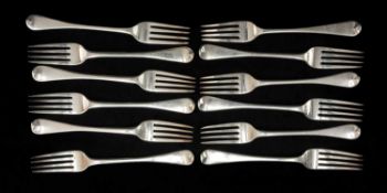 SET OF 12 GEORGE IV SILVER TABLE FORKS, William Chawner, London 1826, approx. wt. 25.5ozt (12)