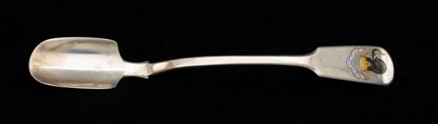 VICTORIAN SILVER & ENAMEL STILTON SCOOP, Samuel Hayne & Dudley Cater, London 1844, fiddle pattern,
