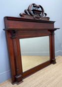 EDWARDIAN MAHOGANY OVERMANTEL MIRROR, with Art Nouveau style cresting above rectangular frame