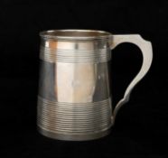 GEORGE III SILVER TANKARD, London 1804, of tapering form, reed banded decoration, square section
