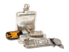 GROUP OF SILVER & COLLECTABLES comprising engraved silver cigarette case, engraved silver vesta