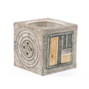 TROIKA POTTERY CUBE VASE, typically decorated in muted colours and geometric patterns, signed base