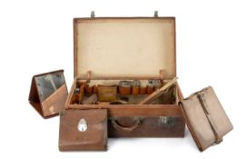 GENTLEMEN'S LEATHER VANITY CASE, makers mark 'Rickards of Bath', stitched leather, with letters 'C.