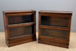 PAIR OF EARLY 20TH C. TWO-TIER OAK GLOBE WERNICKE BARRISTER BOOKCASES, 92 (h) x 87 (w) x 31cms (
