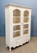 LAURA ASHLEY HOME 'BRAMLEY' DISTRESSED WIRE-FRONT ARMOIRE, with two doors over two drawers, interior