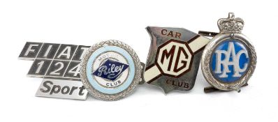ASSORTED CAR BADGES including enamelled MG Car Club radiator badge, Riley Motor Club radiator badge,