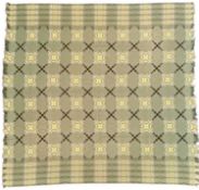TRADITIONAL WELSH WOOLLEN BLANKET, green, black, cream and yellow geometric pattern, double sided