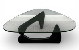 IN THE MANNER OF NOGUCHI CONTEMPORARY GLASS TOPPED COFFEE TABLE, 40 (h) x 126 (w) x 90cms (d)
