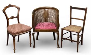 VINTAGE CHAIRS, to include a cane backed tub chair and two others (3) Provenance: private collection