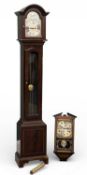 TEMPUS FUGIT GRANDMOTHER CLOCK, 180 (h) x 35 (w) x 22cms (d); and a modern wall clock (2)