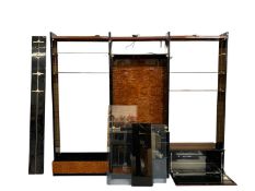 PAUL MICHEL DESIGNER LOUNGE FURNITURE, modular wall unit in high black and walnut veneer, 4 x -