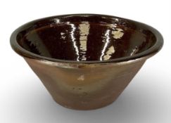 LARGE 19TH CENTURY TERRACOTTA CROCK / DAIRY BOWL, brown glazed interior, 23 (h) x 48cms (diam.)