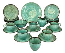 RETRO GERMAN POTTERY TABLEWARE, circa 1950, green and brown mottled glaze, possibly retailed by