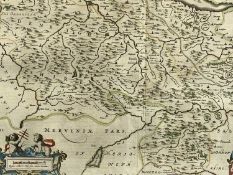 JOAN BLAEU HAND-COLOURED ENGRAVED MAP of Denbighshire and Flintshire, c. 1646, double sided, 41 x