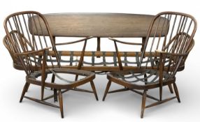 ERCOL (PRESUMED) VINTAGE SURFBOARD-BACK THREE-SEATER SOFA, 77 (h) x 209 (w) x 77cms (d); and a