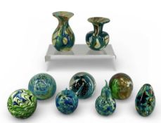 MDINA PAPERWEIGHTS, a collection of seven, with two small posy vases Provenance: private