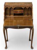 ANTIQUE TYPE WALNUT DOME TOP LADIES' DESK on cabriole and pad supports, 97 (h) x 65 (w) x 45cms (