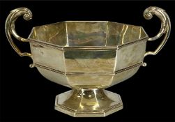 GEORGE V OCTAGONAL TWO-HANDLED FOOTED BOWL, Walker & Hall, Sheffield 1920, 19 (h) x 22.5cms (w)