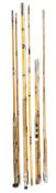 VARIOUS VINTAGE SPLIT CANE & BAMBOO FISHING RODS, and a fishing vest Provenance: private