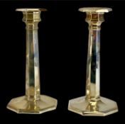 PAIR OF SILVER CANDLESTICKS of octagonal form, hallmarks rubbed, loaded bases, 19cms (h) Provenance: