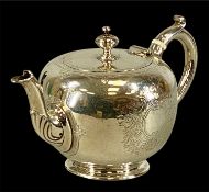 VICTORIAN SILVER BACHELOR'S TEAPOT of globular form, ivory insulators, John Wilmin Figg, London