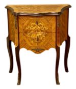 SMALL LOUIS XV STYLE KINGWOOD BOMBE CHEST, with two drawers, gilt metal mounts, and inlay detail, 68