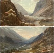 THOMAS FINCHETT (1858-1931) pair of oils on canvas - Llanberis Pass with sheep and cattle, signed